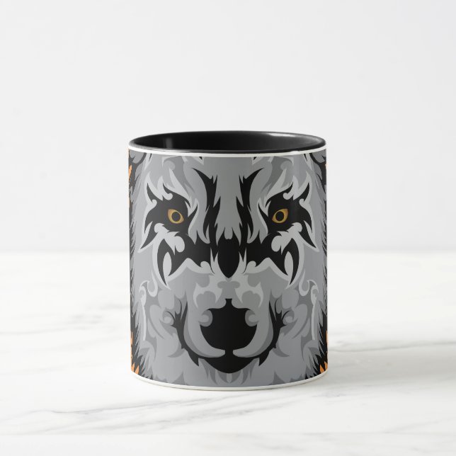 Grey Tribal Wolf Head Tasse (Zentrum)