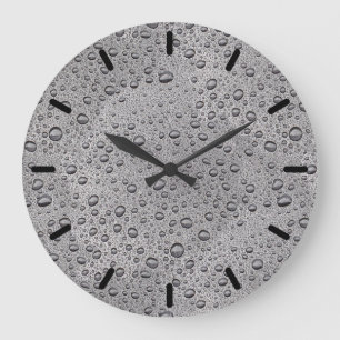 Grey water droplets große wanduhr
