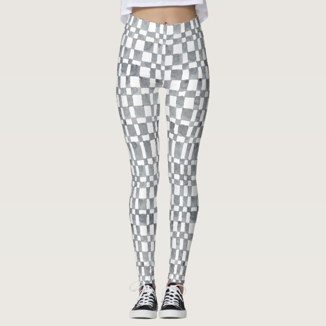 Grey Watercolour Checks Leggings (Vorderseite)