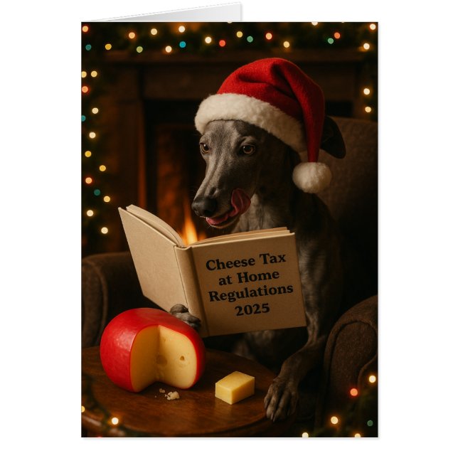 Grey Whippet 'Cheese Tax' Christmas greetings card (Vorne)