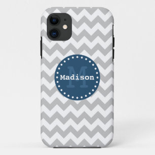 Grey White Blue Zickzack Zigzag Monogram iPhone 11 Hülle