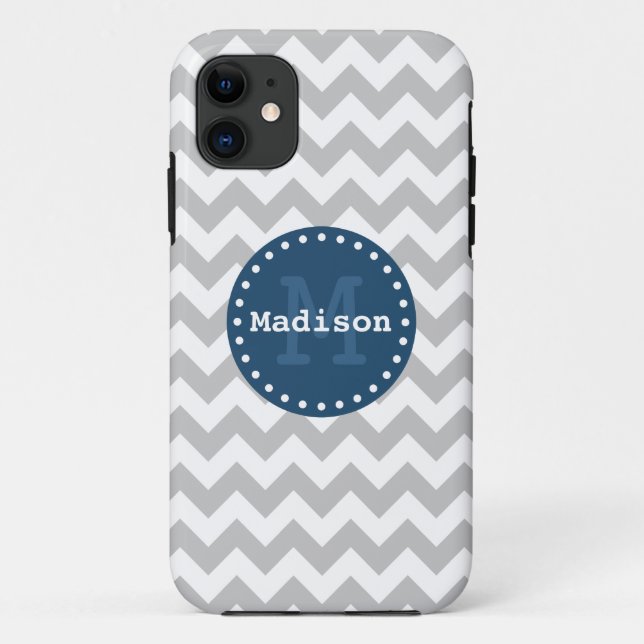 Grey White Blue Zickzack Zigzag Monogram Case-Mate iPhone Hülle (Rückseite)