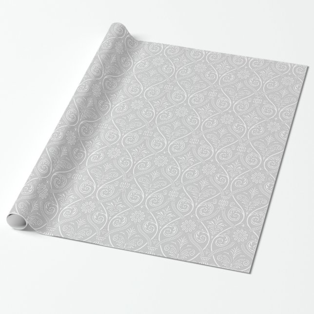 Grey & White Damask Geschenkwrap Geschenkpapier (Ungerollt)