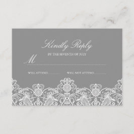 Grey & White Floral Lace Wedding RSVP Karte