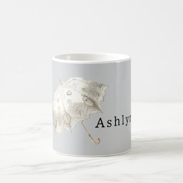Grey White Hearts Umbrella Kaffeetasse (Mittel)