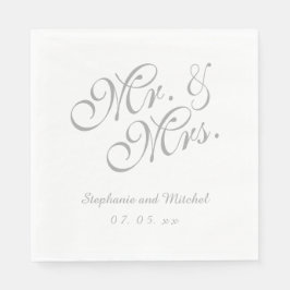 Grey White Mr. und Mrs. | Hochzeitspapier Napkins Serviette