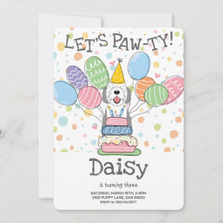 Grey & White Sheepadoodle Hund Geburtstagsparty Einladung