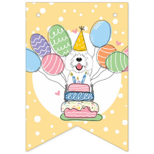 Grey & White Sheepadoodle Hund Geburtstagsparty Wimpelkette