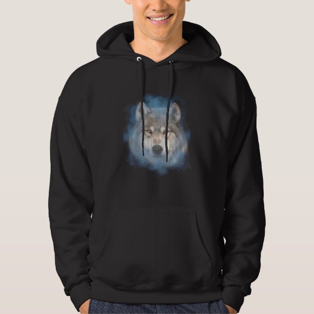 Grey Wolf Portrait Wolf Face Animal Artwork Nature Hoodie (Vorderseite)