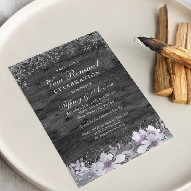 Grey Wood Lila Floral Vow Renewal Einladung (Von Creator hochgeladen)