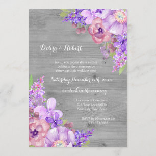 Grey Wood Lilac Purple Blumen Vow Renewal Einladung