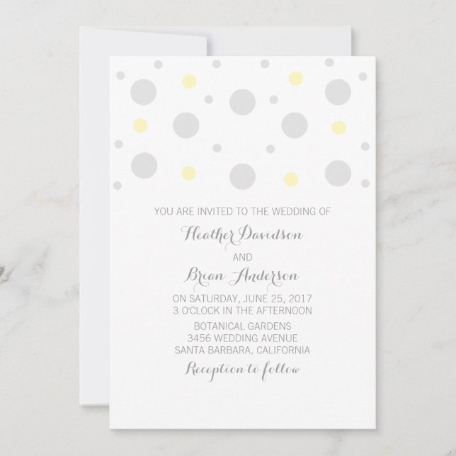 Grey Yellow Confetti Wedding Invite Einladung (Vorderseite)
