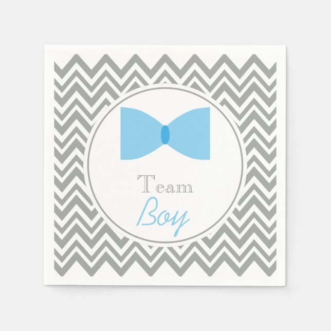 Grey Zickzack Gender Reveal Bow Krawatte Team Boy Serviette (Vorderseite)