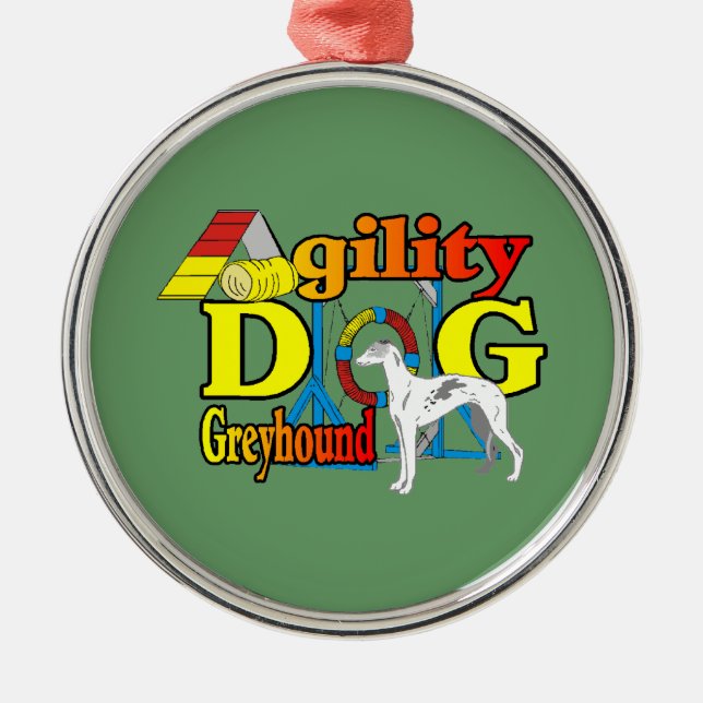 Greyhound-Agility Silbernes Ornament (Vorne)