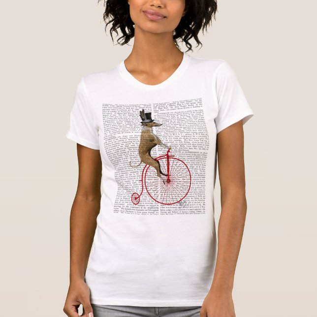 Greyhound auf Red Penny Farthing Bike T-Shirt (Vorderseite)