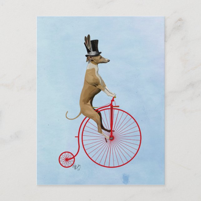 Greyhound auf Red Penny Farthing Postkarte (Vorderseite)