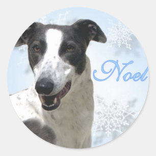 Greyhound Black & White Weihnachten2 Runder Aufkleber