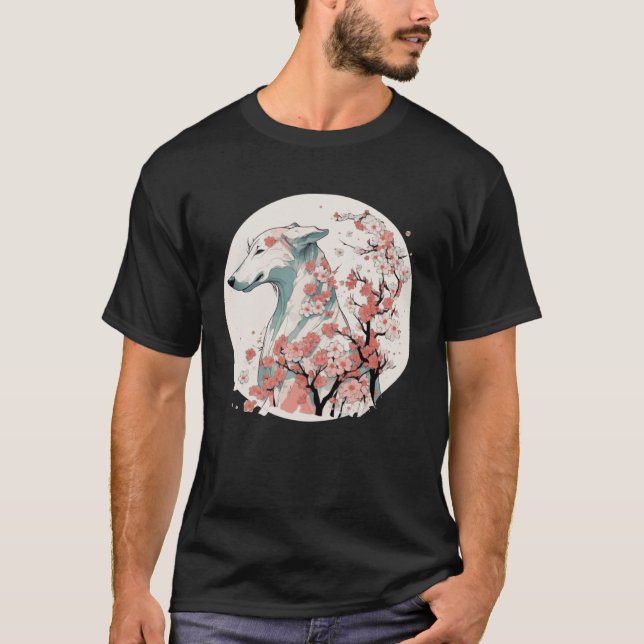 Greyhound Cherry Blossom Dog Breed Japanese Sakura T-Shirt (Vorderseite)