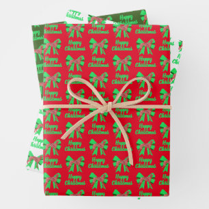 Greyhound Christmas Dog & Green Bow 3 Farbe Geschenkpapier Set