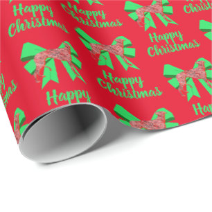 Greyhound Christmas Dog & Green Bow Red Geschenkpapier