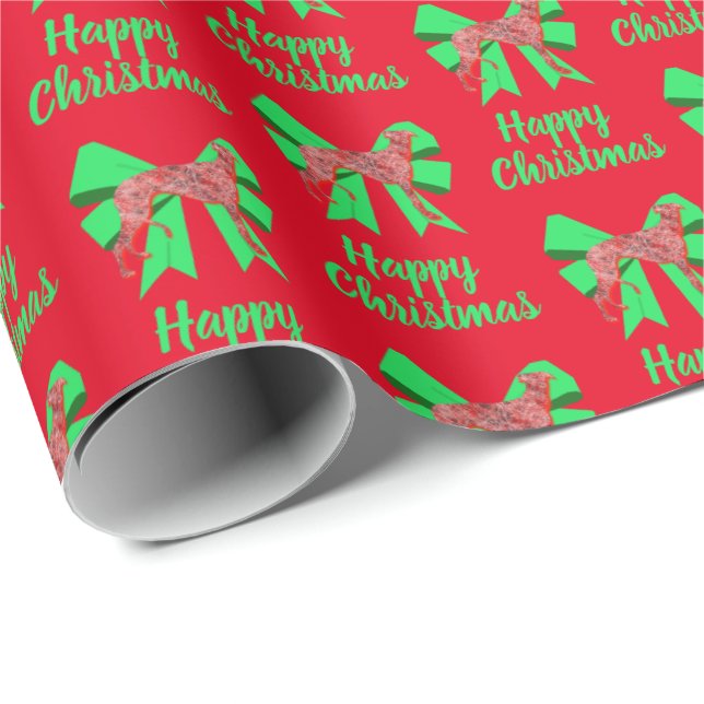 Greyhound Christmas Dog & Green Bow Red Geschenkpapier (Rolleneckpunkt)