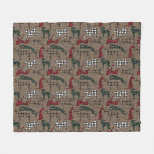 Greyhound Christmas Kariert Burlap Fleecedecke