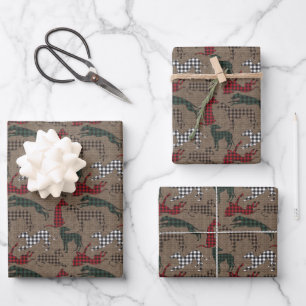 Greyhound Christmas Kariert Burlap Wrapping Paper Geschenkpapier Set