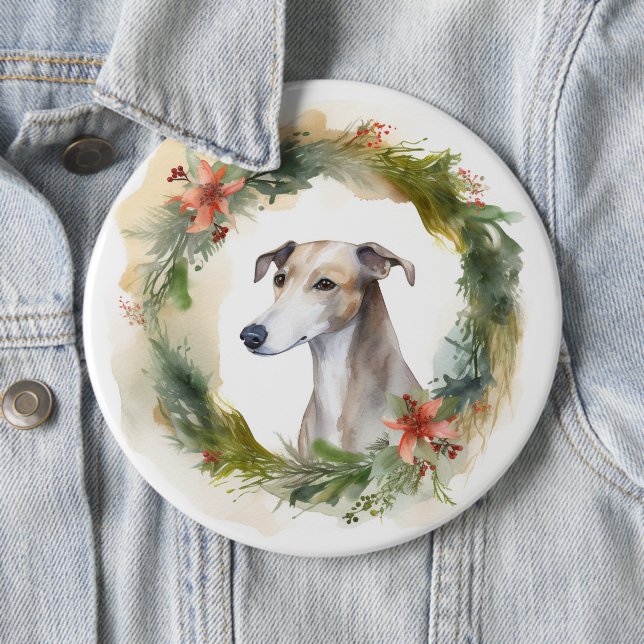 Greyhound Christmas Wreath Festive Pup Button (Beispiel)
