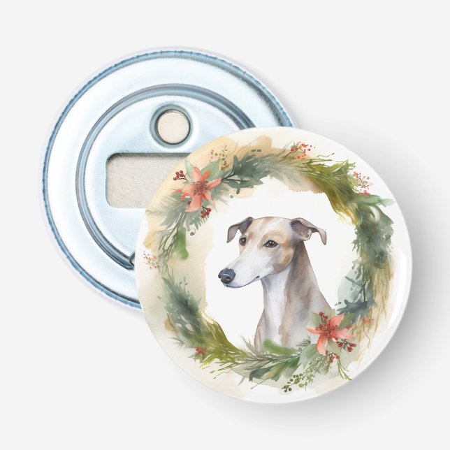 Greyhound Christmas Wreath Festive Pup Flaschenöffner (Vorderseite)
