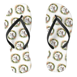 Greyhound Christmas Wreath Festive Pup Flip Flops