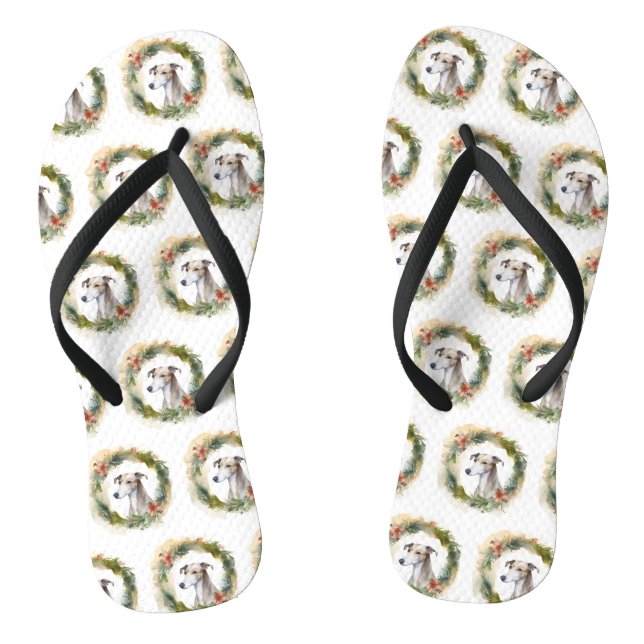 Greyhound Christmas Wreath Festive Pup Flip Flops (Fußbett)