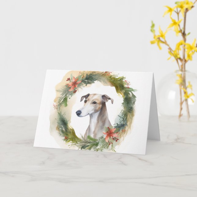 Greyhound Christmas Wreath Festive Pup Karte (Gelbe Blume)