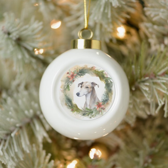 Greyhound Christmas Wreath Festive Pup Keramik Kugel-Ornament (Baum)