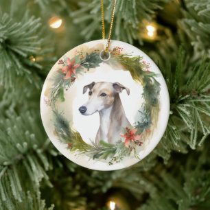 Greyhound Christmas Wreath Festive Pup Keramik Ornament