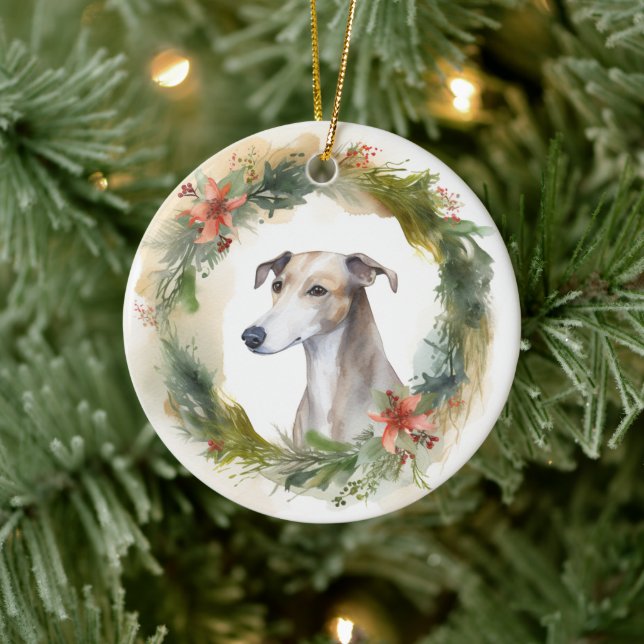 Greyhound Christmas Wreath Festive Pup Keramik Ornament (Baum)