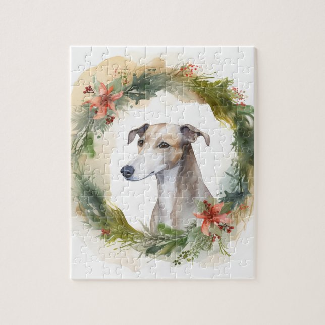 Greyhound Christmas Wreath Festive Pup Puzzle (Vertikal)