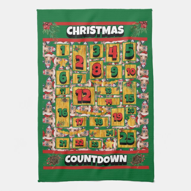 Greyhound Countdown Weihnachtsadvent Dog Geschirrtuch (Vertikal)
