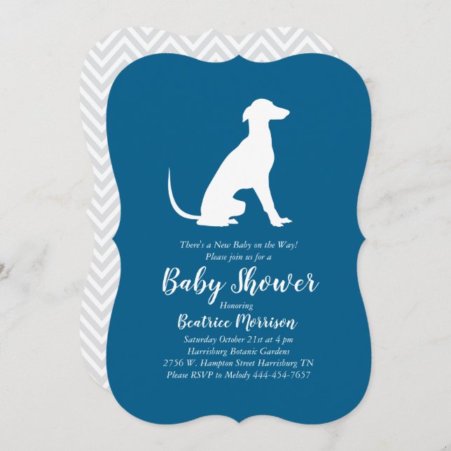 Greyhound Dog Baby Shower Boy Blue Einladung (Vorne/Hinten)