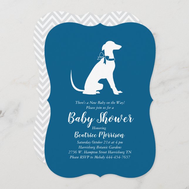 Greyhound Dog Baby Shower Boy Blue Einladung (Vorne/Hinten)
