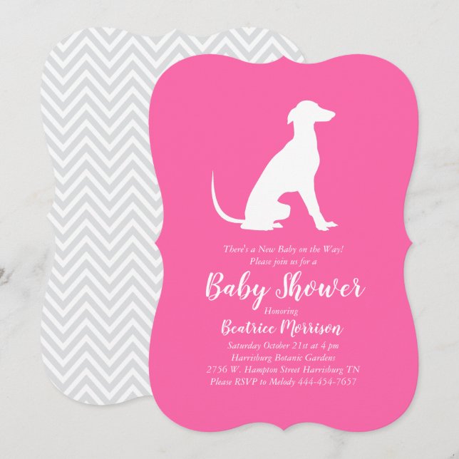 Greyhound Dog Baby Shower Girl Pink Einladung (Vorne/Hinten)