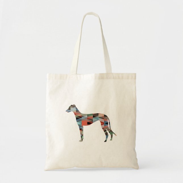 Greyhound Dog Geometric Muster Silhouette Kariert Tragetasche (Vorne)