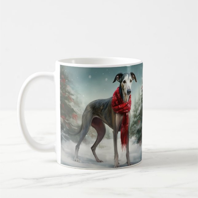 Greyhound Dog in Schneehocht Kaffeetasse (Links)