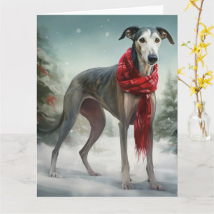 Greyhound Dog in Schneehocht Karte
