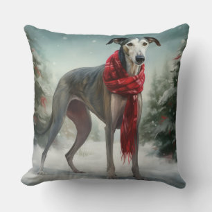 Greyhound Dog in Schneehocht Kissen