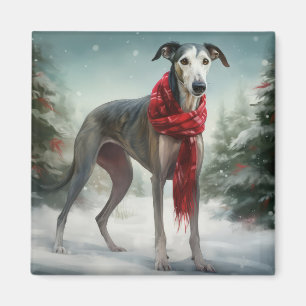 Greyhound Dog in Schneehocht Magnet