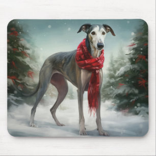 Greyhound Dog in Schneehocht Mousepad