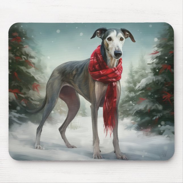 Greyhound Dog in Schneehocht Mousepad (Vorne)