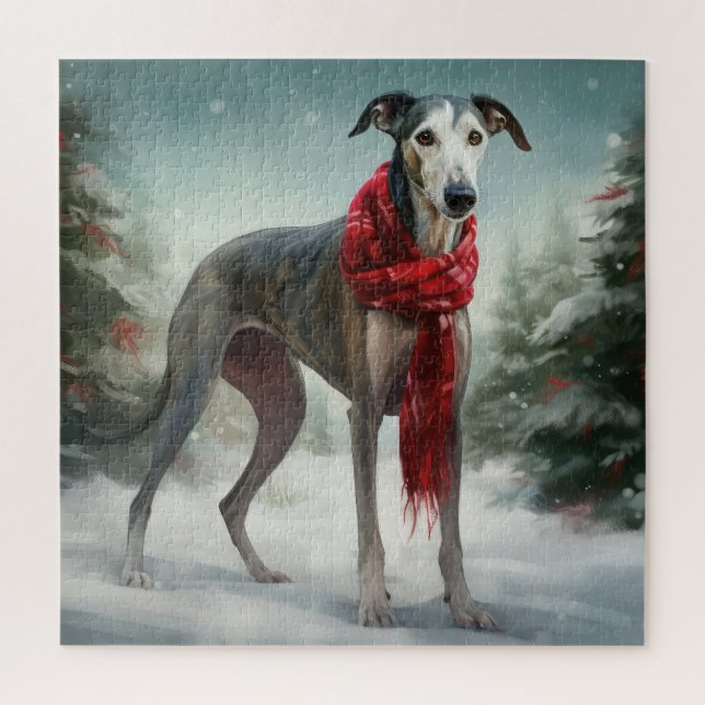 Greyhound Dog in Schneehocht Puzzle (Vertikal)