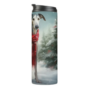 Greyhound Dog in Schneehocht Thermosbecher