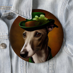 Greyhound Dog in St. Patrick's Day Dress Button